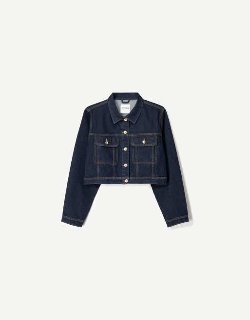 Bershka cropped denim jacket in blue | ASOS