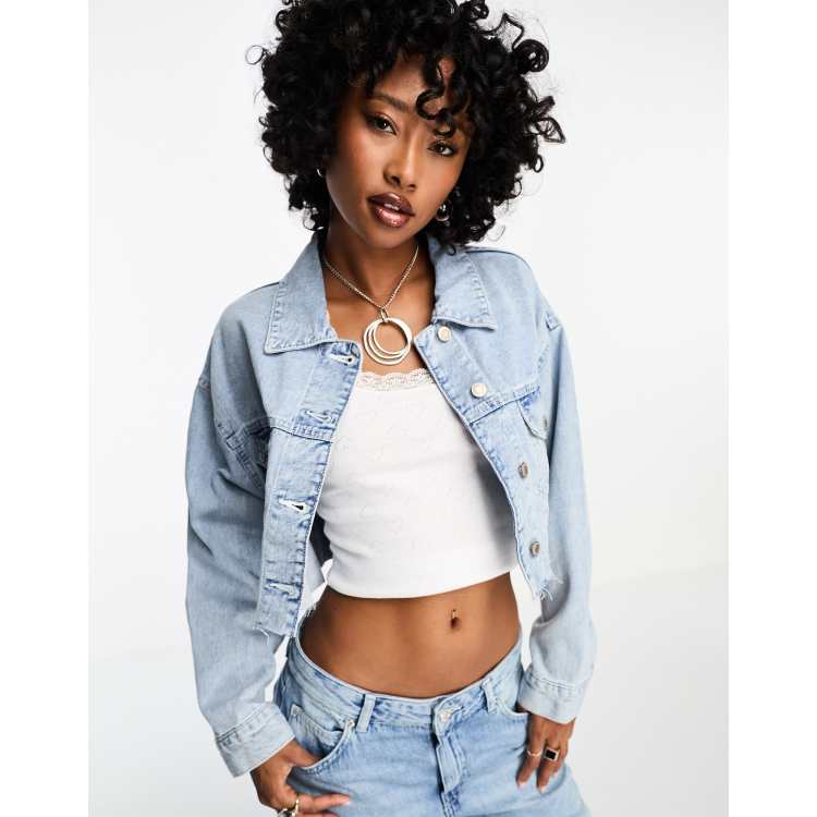 Cropped denim shop jacket bershka