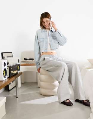 Bershka cropped denim jacket in light blue