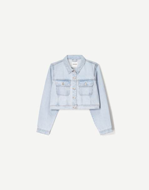 Bershka cropped denim jacket in light blue - view 1