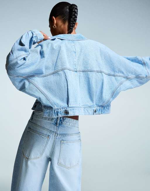 Bershka Cropped denim jacket in light blue | ASOS