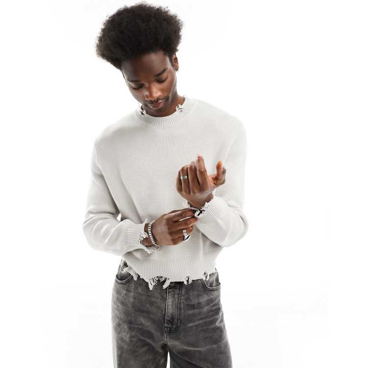 Bershka ダークグレー ニット Bershka ribbed knit sweater in dark gray | ASOS