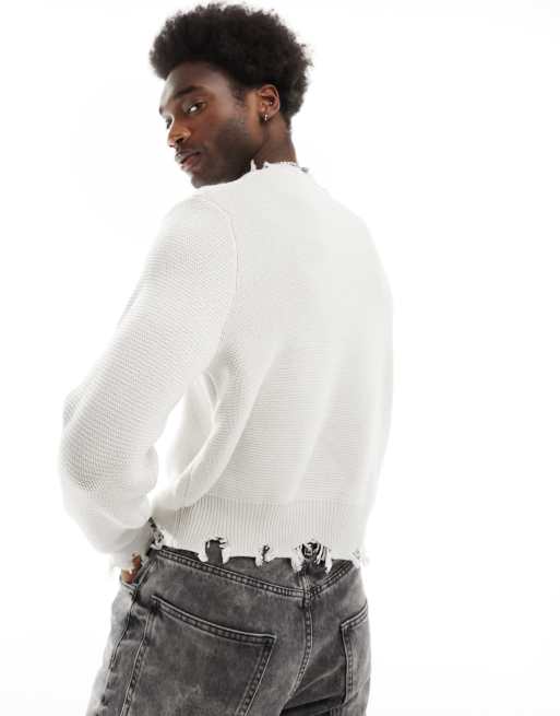 Bershka ダークグレー ニット Bershka bardot zip front cable knit sweater in gray | ASOS