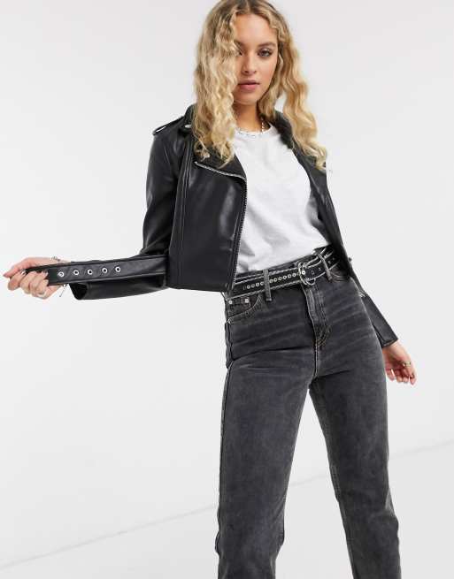 Bershka cropped leather on sale jacket