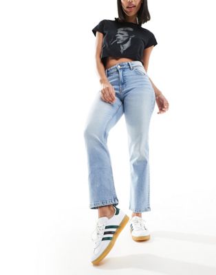 Bershka Cropped Flared Jeans In Mid Blue