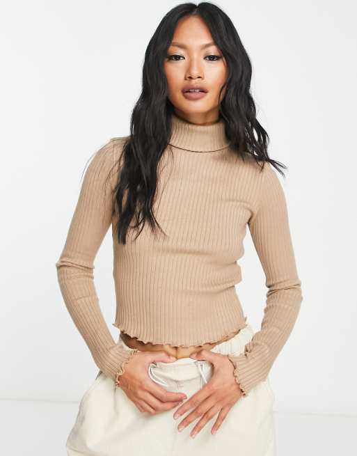 Bershka - Cropped gebreide coltrui in camel