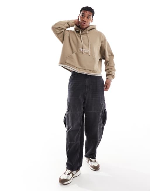 Bershka - Cropped hoodie in stone wassing, 2 van 4