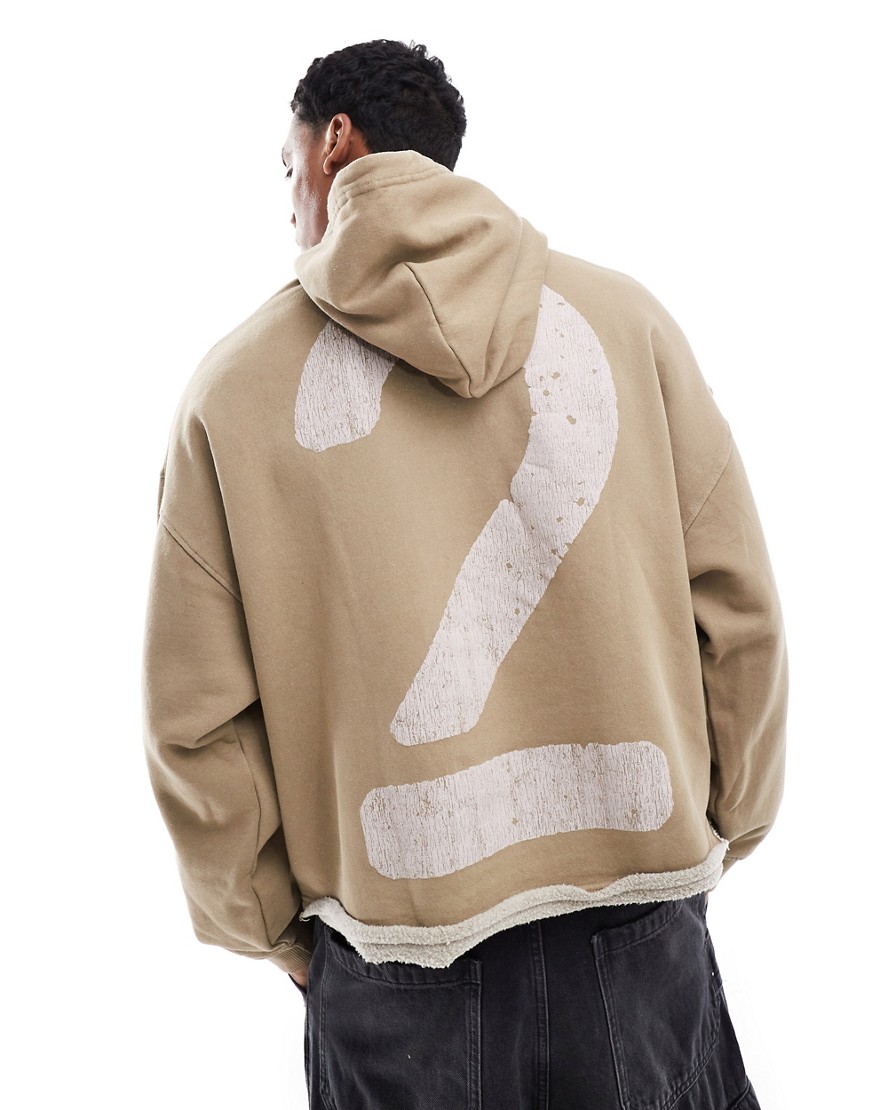 Bershka cropped hoodie in washed stone-Neutral