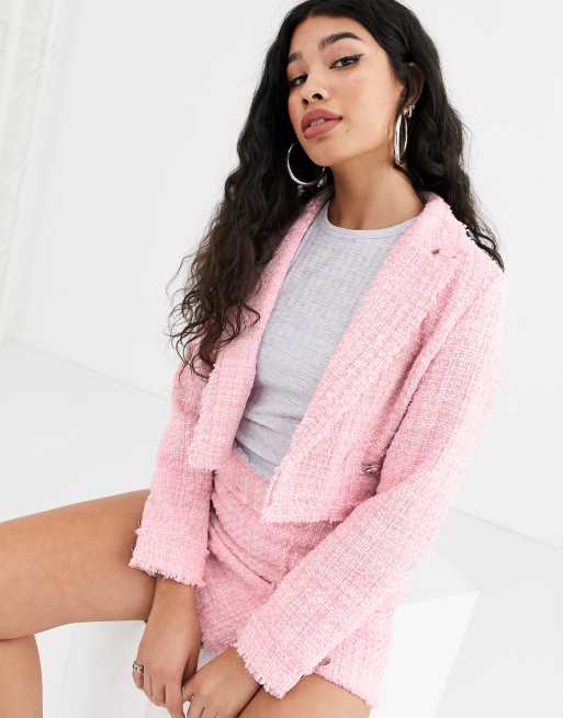 Bershka cropped jacket with pocket in pink | ASOS