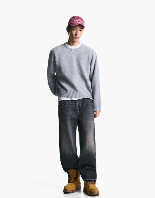 Bershka Cropped jumper in light grey