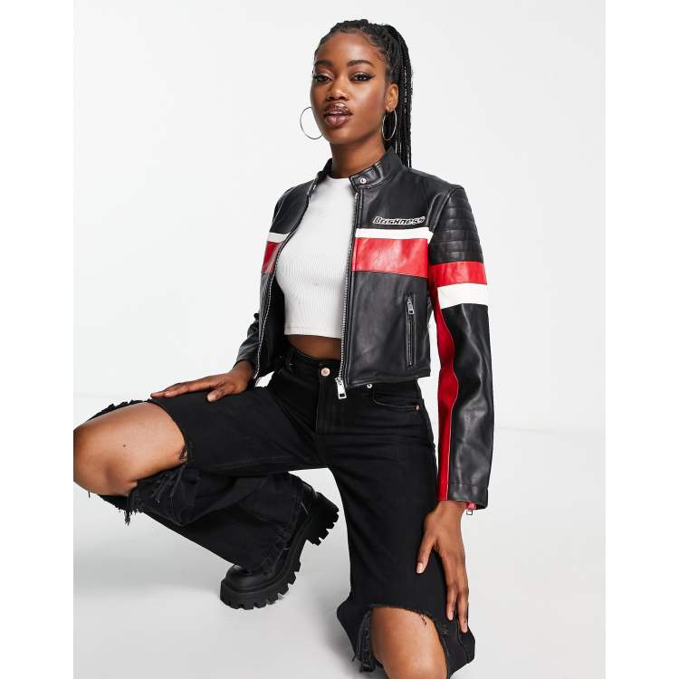 Bershka cropped leather motocross jacket in red - part of a set