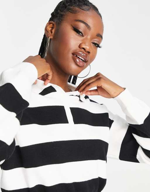 Bershka cropped polo top in black & white stripe, 3 of 4