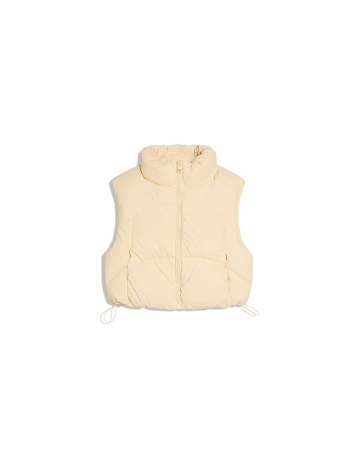 Bershka Cropped puffer gilet in beige, 4 of 4
