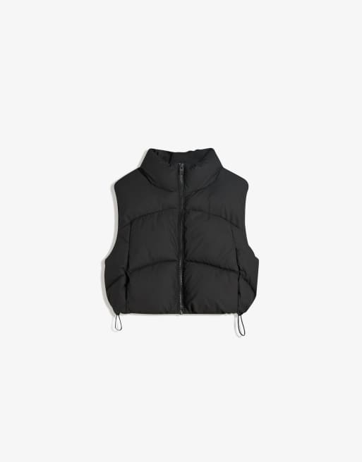 Bershka Cropped puffer gilet in black