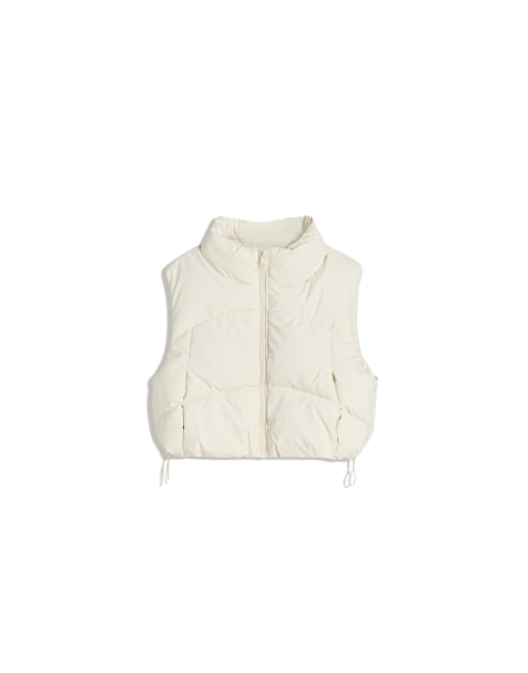 Bershka Cropped puffer gilet in white - view 1