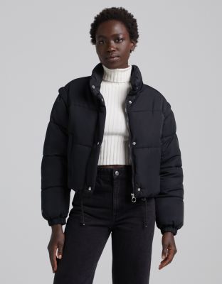 Bershka cropped puffer jacket in black | ASOS