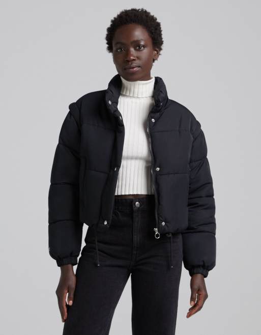 Bershka cropped puffer jacket in black ASOS