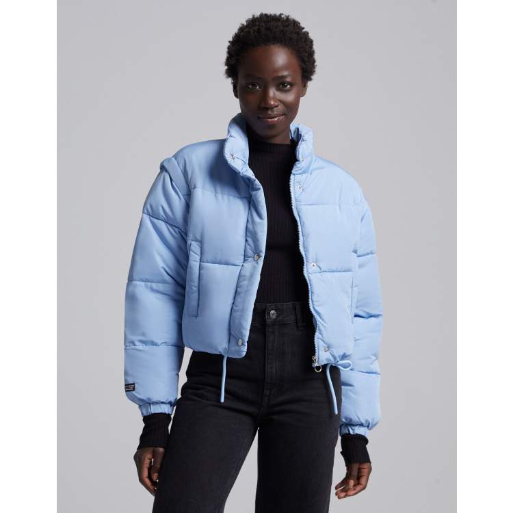 HOT Light Blue Cropped Puffer Jacket Bershka Cropped Puffer