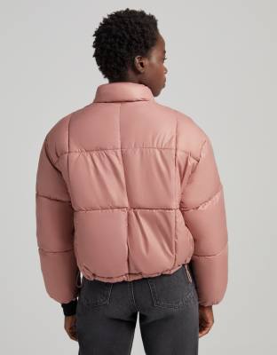 bershka cropped jacket with pocket in pink