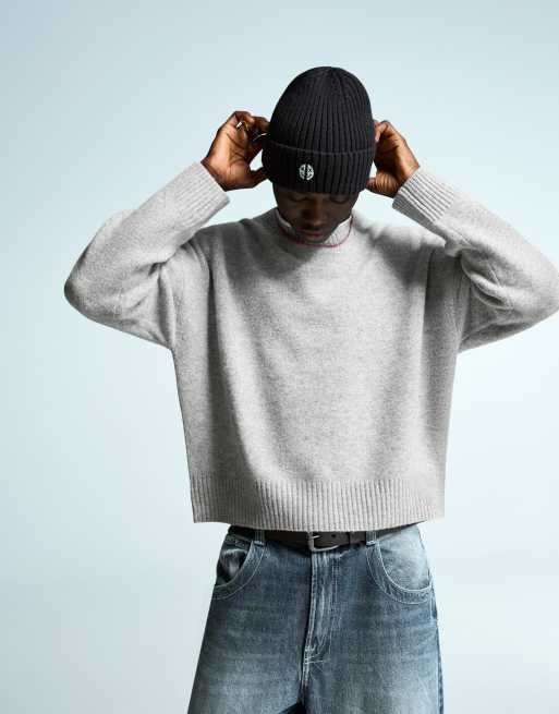 Bershka Cropped jumper in light grey