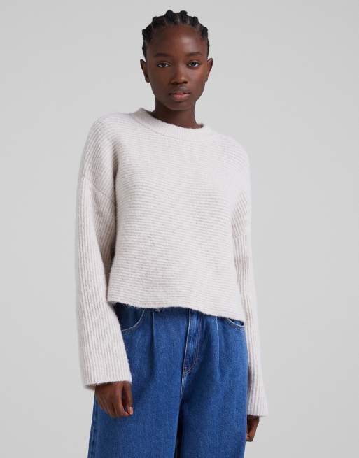 Bershka cropped seamless jumper in ecru