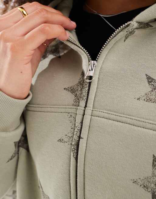 Bershka cropped star print hoodie in light gray | ASOS