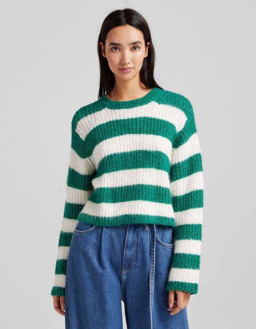 Green and 2025 white striped jumper