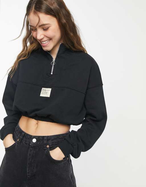 Bershka - Cropped sweater met halve rits in zwart | ASOS