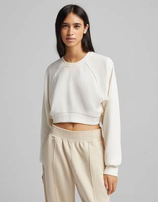 Bershka Cropped Sweatshirt In White ModeSens