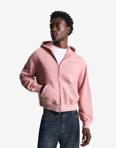 Bershka Cropped sweatshirt with zip and embroidery in washed pink - view 1
