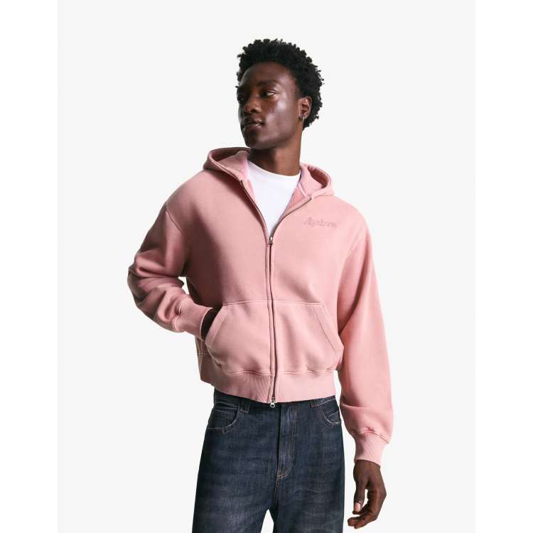 ★ドイツ発*BERSHKA*新作*FADED プリントZIPフーディ/PINK★ Bershka Cropped sweatshirt with zip and embroidery in washed