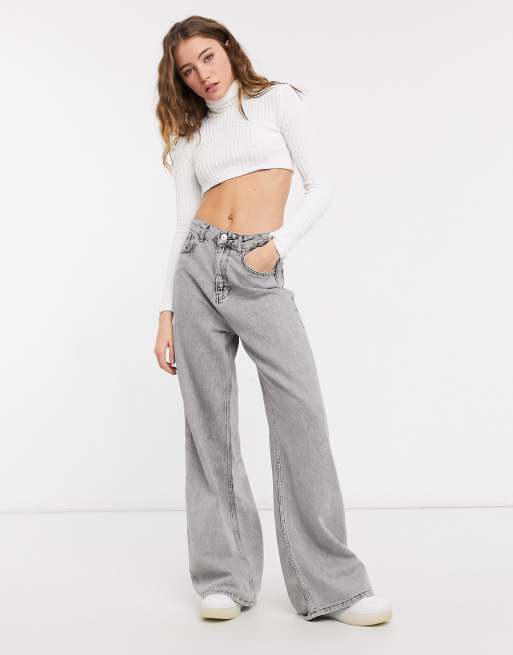 Bershka - Cropped T-shirt met col en kabelpatroon in ecru, 4 van 4