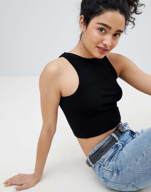 Bershka cropped tank top in black | ASOS