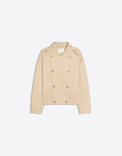 Bershka cropped trenchjack in lichtbruin, 6 van 6
