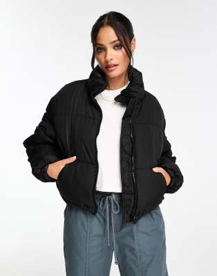 Bershka oversized puffer jacket in metallic silver