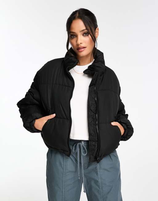 Bershka cropped ultra padded jacket in charcoal | ASOS