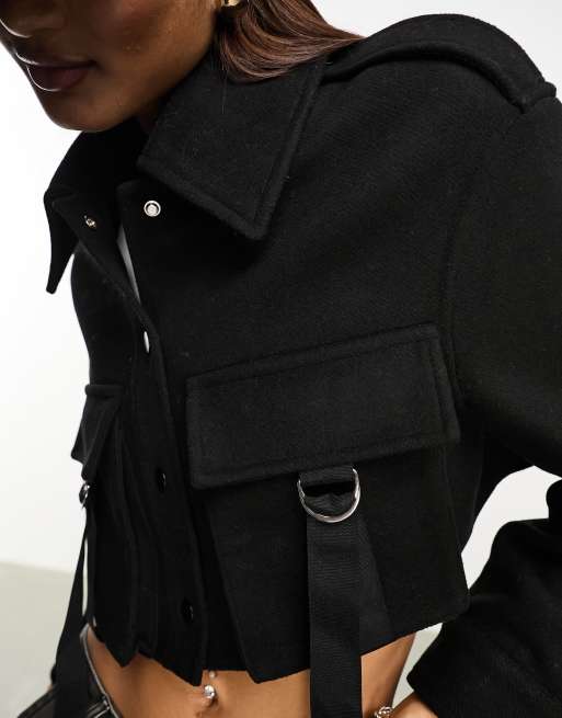 Black cropped utility jacket sale