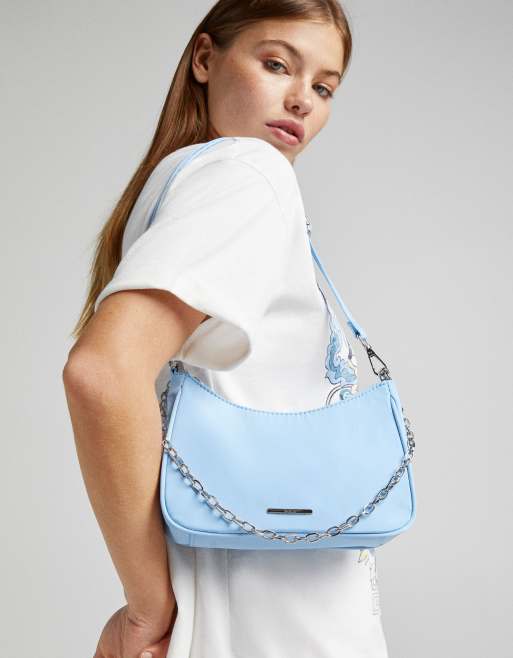 Bershka Crossbody tas van nylon met ketting in lichtblauw