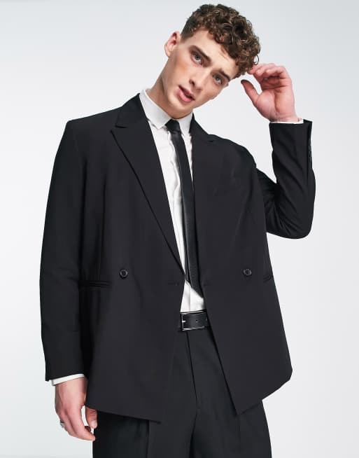 Bershka Crossed Blazer In Black 