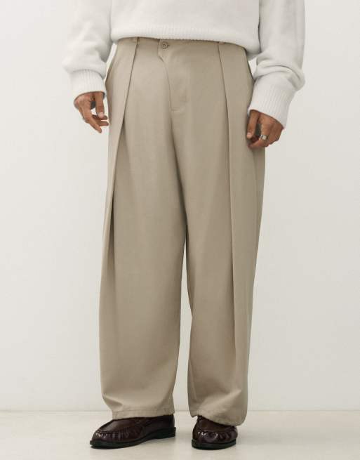 Bershka Crossover-Bundfalten-Baggy-Hose in Beige, 4 von 5