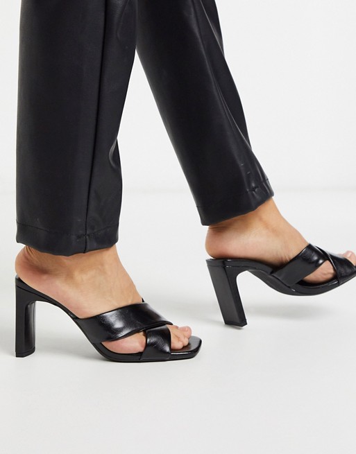 Bershka crossover padded heeled sandal in black