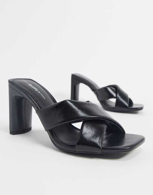 Bershka crossover heeled mule in black