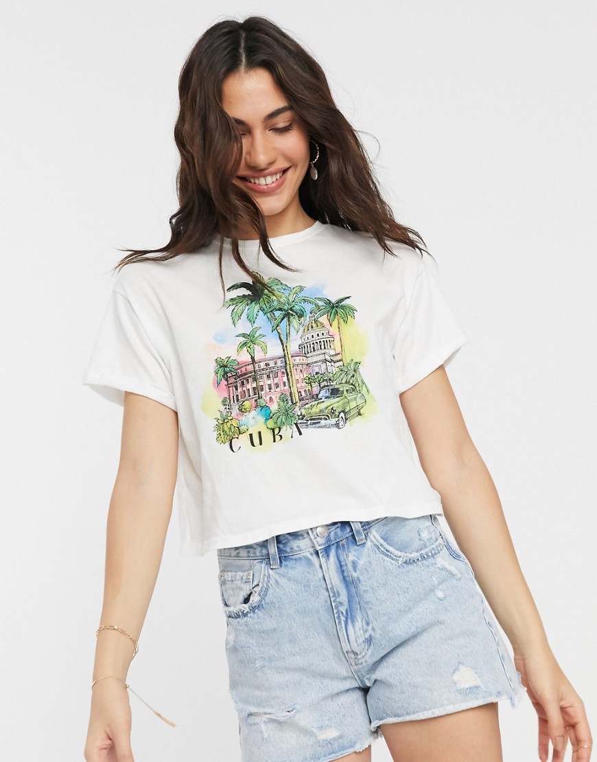 Bershka – Cuba – Vit t-shirt