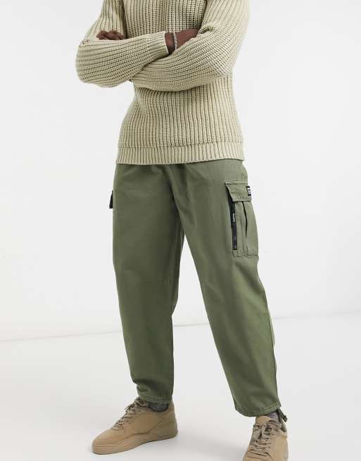 Bershka drawstring cargo pants in khaki