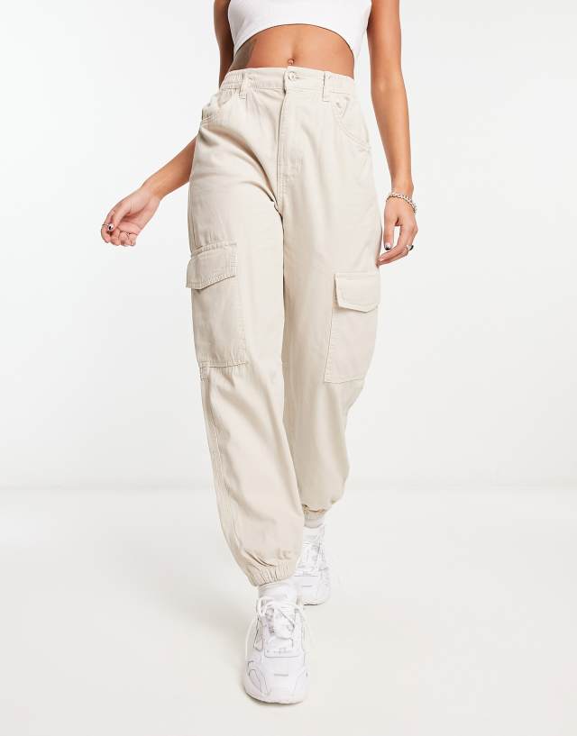 Bershka cuffed cargo pants in stone