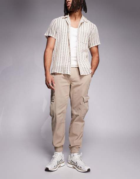 Bershka cuffed cargo pants in stone - view 1