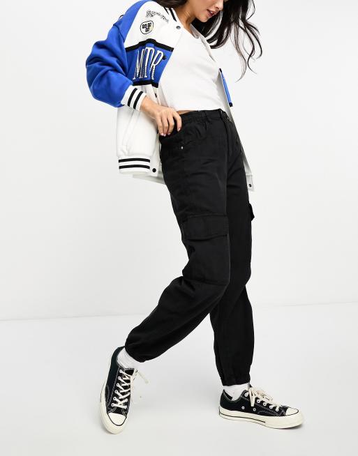 Bershka cuffed cargo trousers in black ASOS