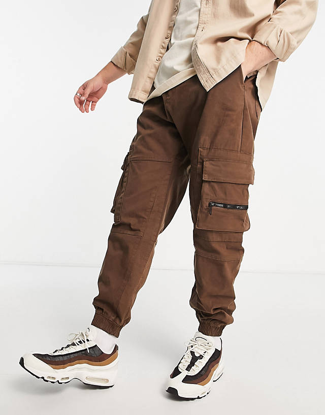 Bershka - cuffed cargo trousers in brown exclusive at asos