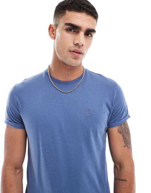 Bershka cuffed sleeves basic t-shirt in blue