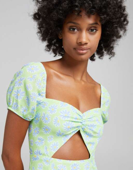 bershka floral midi dress Bershka Bandeau Neckline Midi Dress